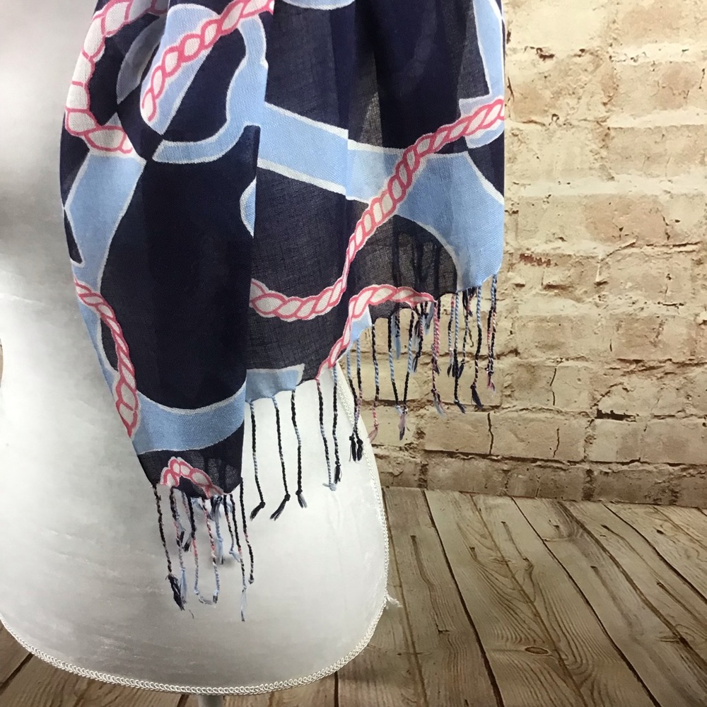 Lilly Pulitzer Silk Cashmere Fringe Scarf Nautical - Picture 2 of 6